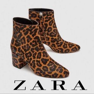 Mob wife Zara calf hair leopard block heel booties size 38